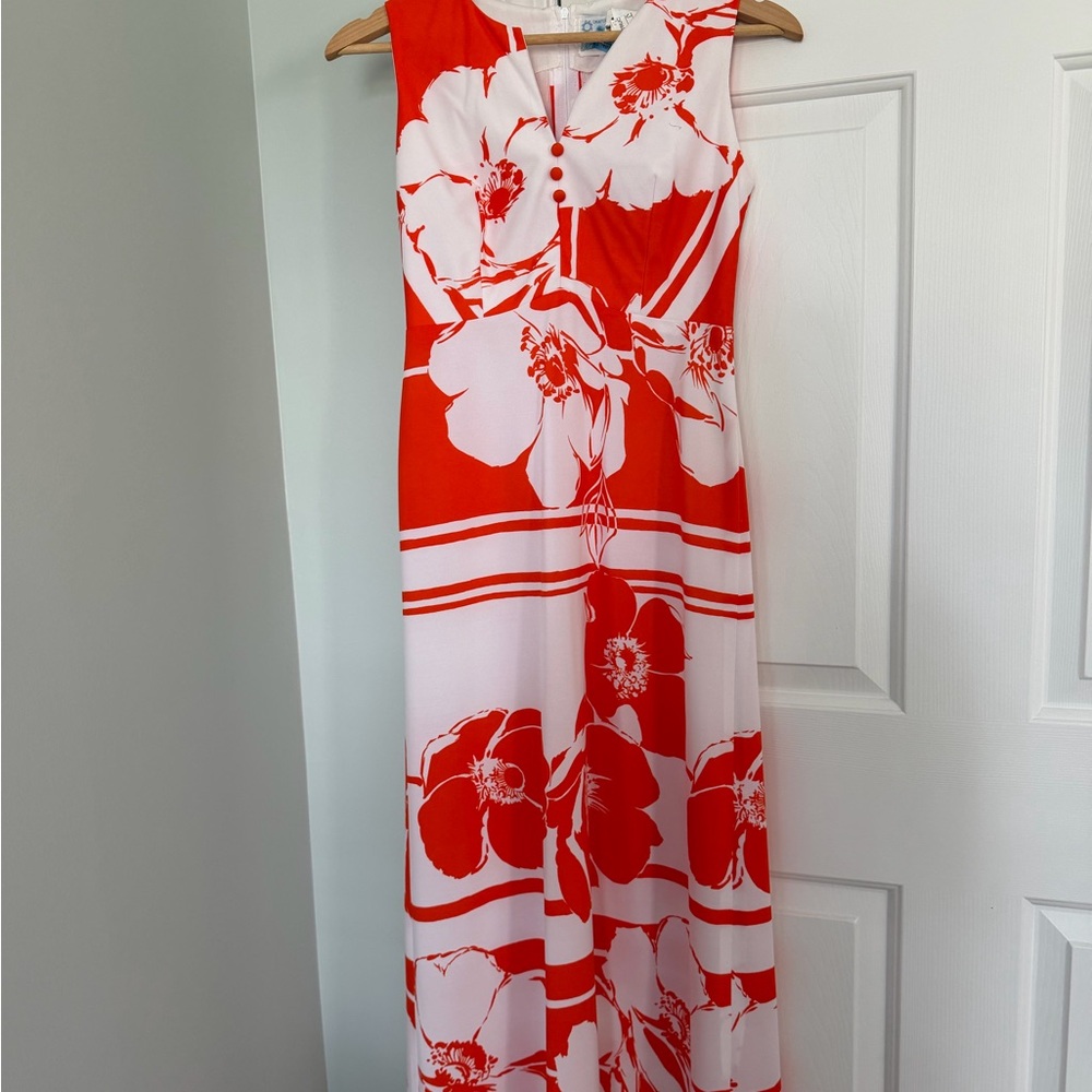 Hawaiian Orange and White Floral Maxi Dress